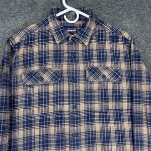 Patagonia Shirt Mens Small blue Plaid Fjord Flannel Pockets Long Sleeve